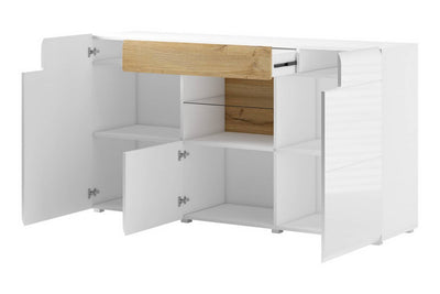Toledo 26 Sideboard Cabinet 159cm [Front White Gloss & San Remo Oak with White Matt Carcass] - Interior Layout
