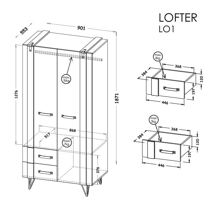 Lofter LO1 Hinged Wardrobe 90cm