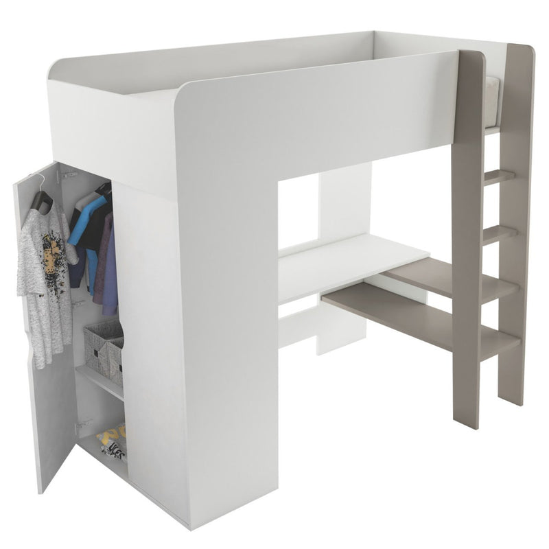 Cabin Bed Tom with Wardrobe and Desk [White] - White Background 2