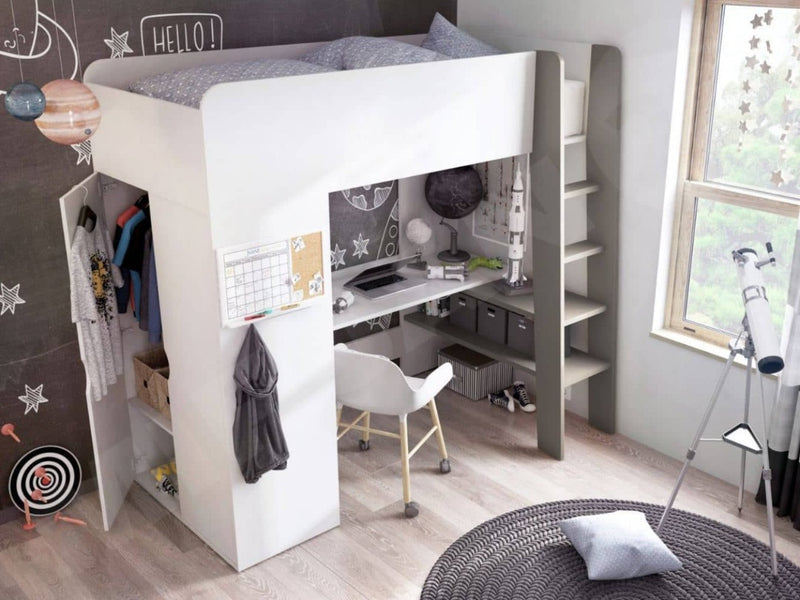 Cabin Bed Tom with Wardrobe and Desk [White] - Lifestyle Image