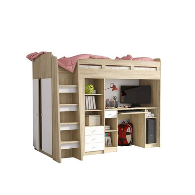 Cabin Bed Unit With Wardrobe [Oak] - White Background