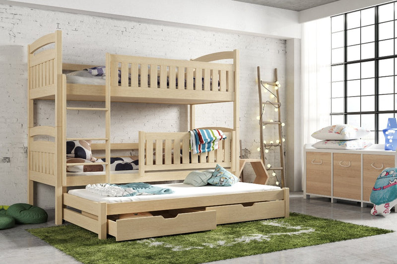 Blanka Bunk Bed with Trundle and Storage [Pine] - Product Arrangement 