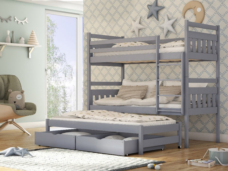 Seweryn Bunk Bed with Trundle and Storage [Grey] - Product Arrangement 