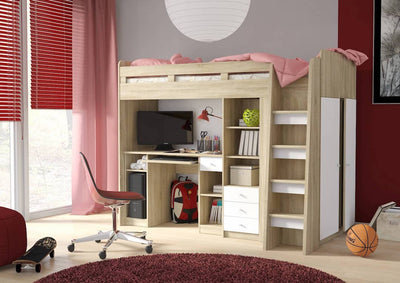 Cabin Bed Unit With Wardrobe [Oak] - Lifestyle Image