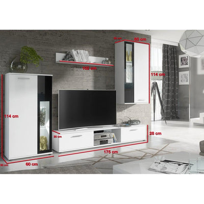 Wow Entertainment Unit in White/Black - Product Dimensions