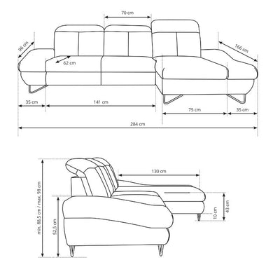 Corner Sofa Bed Rossa - Dimensions Image 