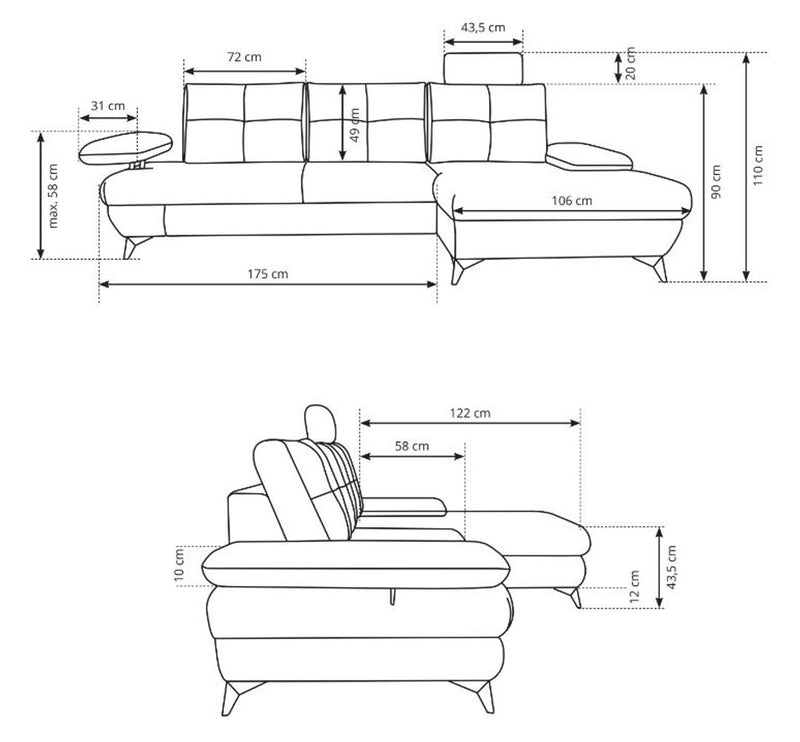 Corner Sofa Bed Stella - Dimensions Image