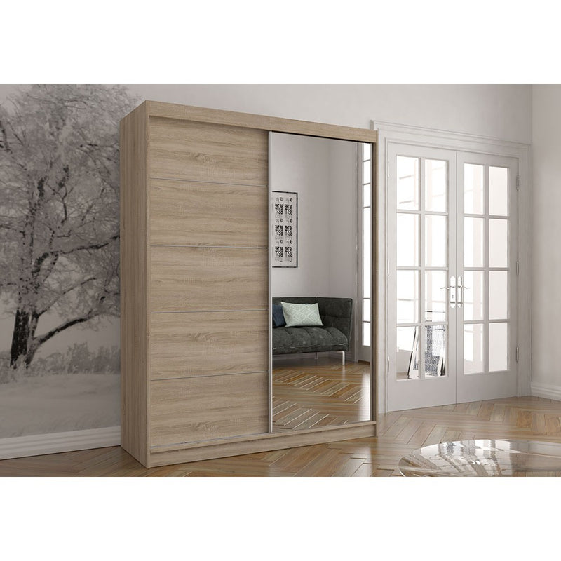 Vista 05 Mirrored Sliding Door Wardrobe 150cm [Oak] - Lifestyle Image 