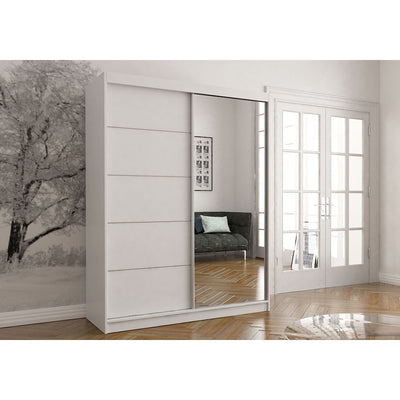 Vista 05 Mirrored Sliding Door Wardrobe 150cm [White] - Lifestyle Image