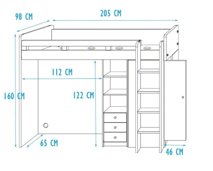 Cabin Bed Unit With Wardrobe - Dimensions Image 2