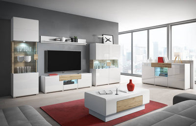 Toledo 05 Display Cabinet 61cm [Front White Gloss & San Remo Oak with White Matt Carcass] - Living Room Set