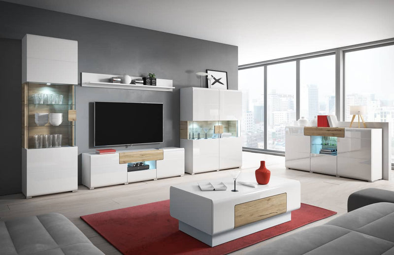 Toledo 41 TV Cabinet 159cm [Front White Gloss & San Remo Oak with White Matt Carcass] - Living Room Set