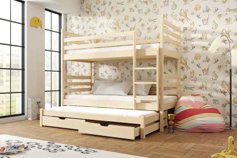 Tomi Bunk Bed with Trundle and Storage [Pine] - Product Arrangement 