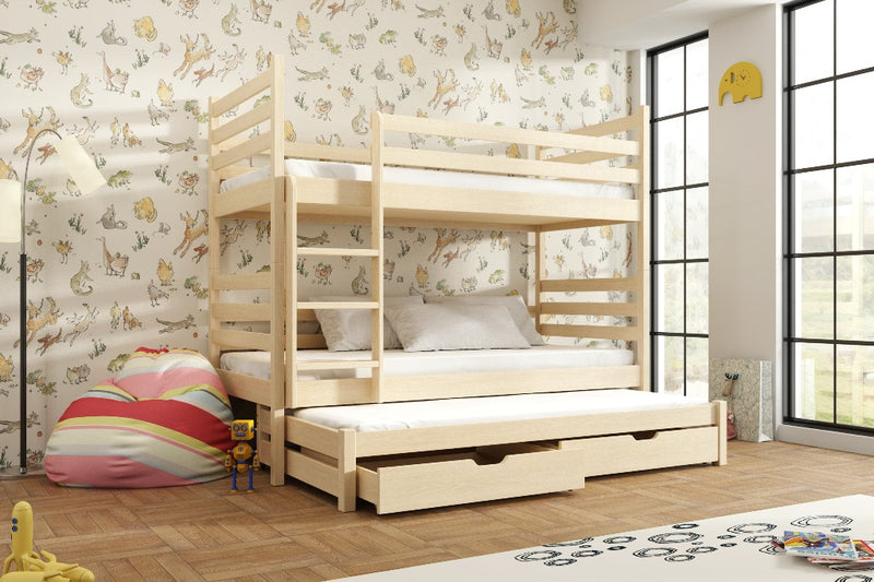 Tomi Bunk Bed with Trundle and Storage [Pine] - Product Arrangement 