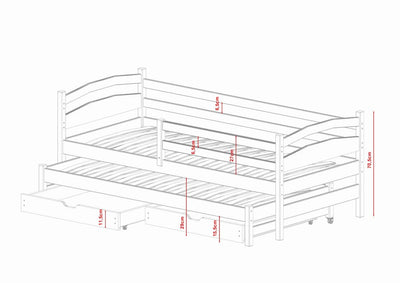 Tosia Double Bed with Trundle [Graphite] - Product Dimensions
