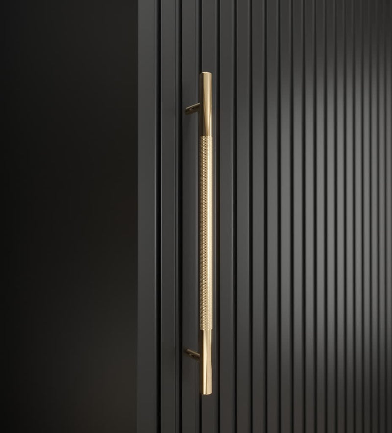 Tromso II Sliding Door Wardrobe 120cm [Black] - Gold Plastic Handles