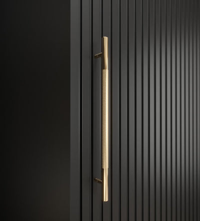 Tromso Sliding Door Wardrobe 150cm [Black] - Gold Plastic Handles