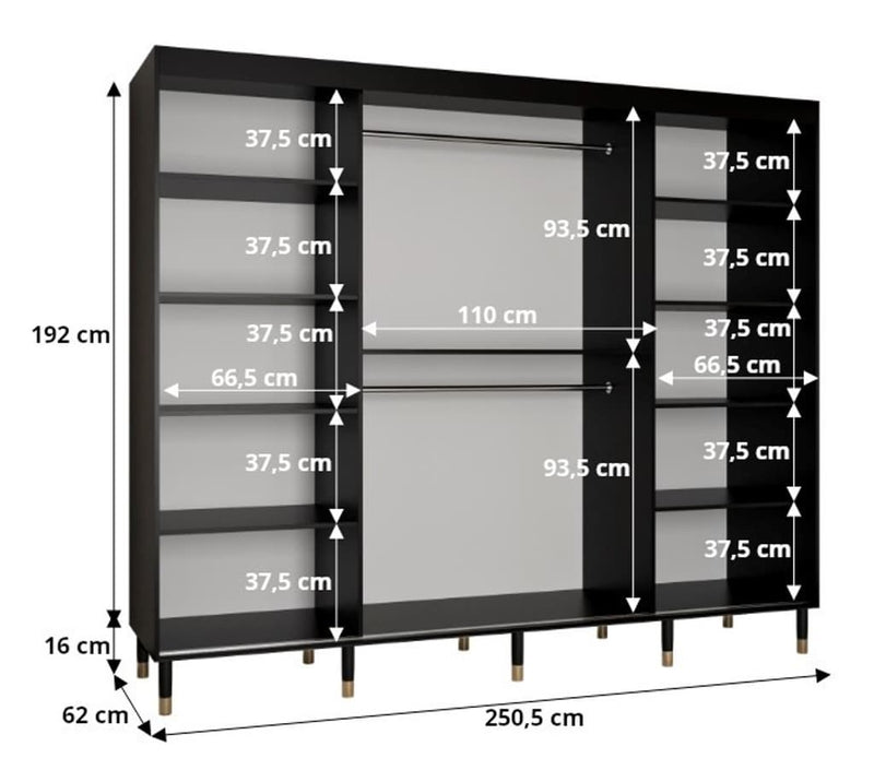 Tromso I Sliding Door Wardrobe 250cm [Black] - Product Dimensions