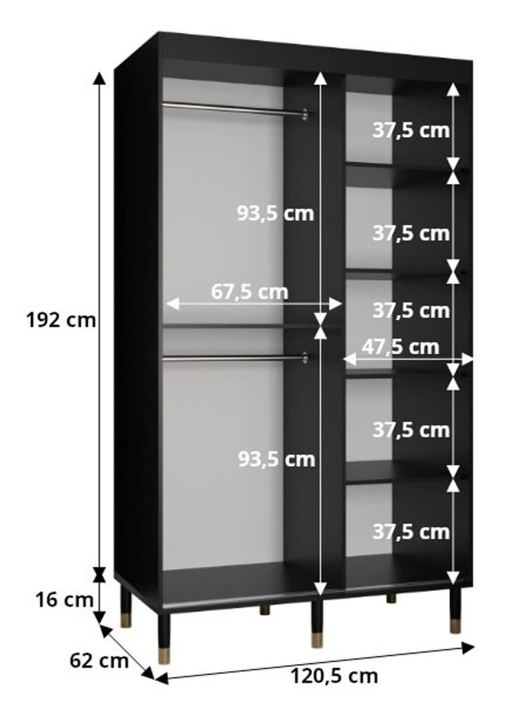 Tromso I Sliding Door Wardrobe 120cm [Black] - Product Dimensions
