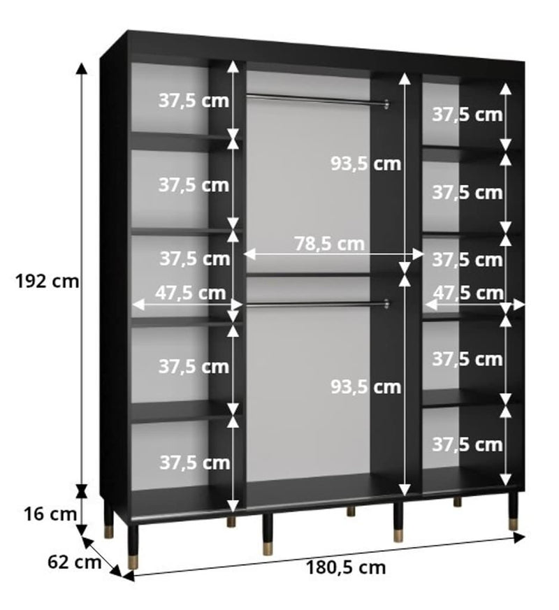 Tromso Sliding Door Wardrobe 180cm [Black] - Product Dimensions
