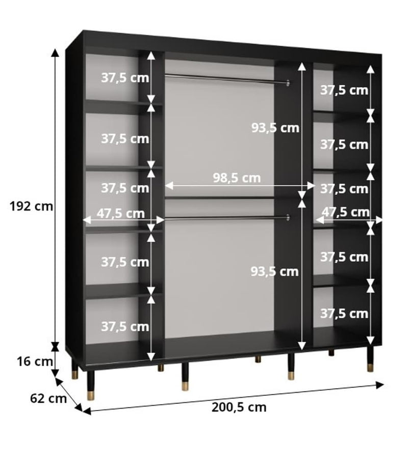 Tromso I Sliding Door Wardrobe 200cm [Black] - Product Dimensions