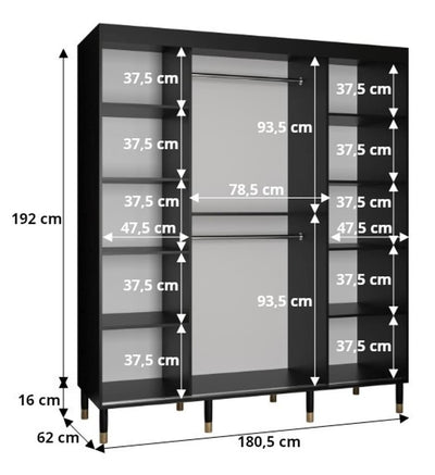 Avesta Sliding Door Wardrobe 180cm [Black] - Dimensions Image