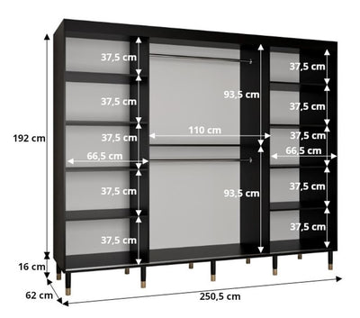 Tromso II Sliding Door Wardrobe 250cm [Black] - Product Dimensions